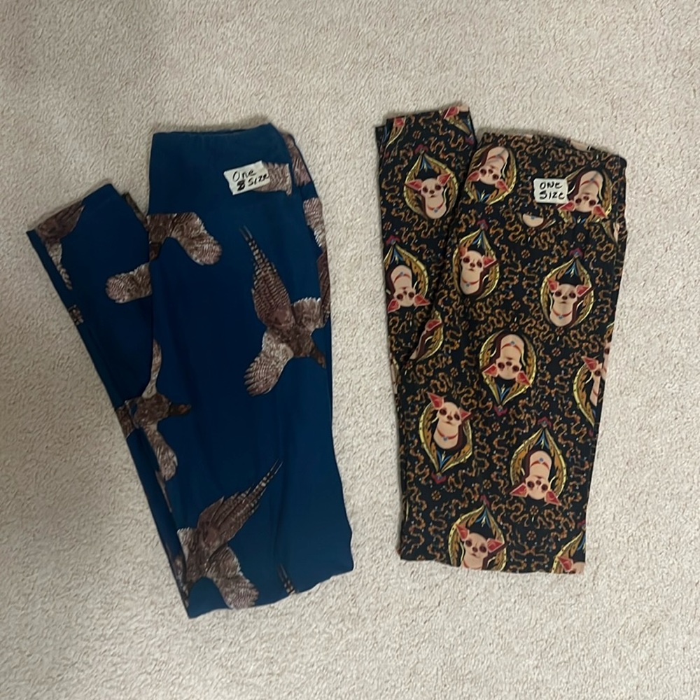 Women’s LuLaRoe Leggings ONE SIZE set of 2 pair (one chihuahua and one eagle)